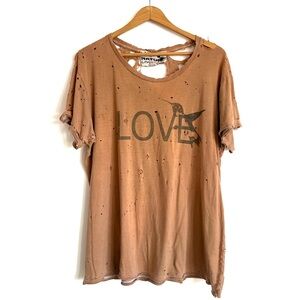 NWOT- LOVE Distressed Tee in Light Brown